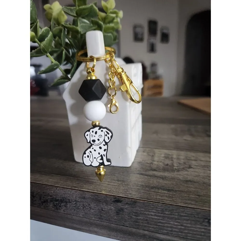 Dalmatian Silicone Beaded Keychain